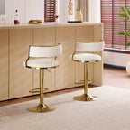 Taburete de bar ajustable tapizado en pana color crema con base tono dorado, juego de 2, respaldo medio