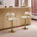 Taburete de bar ajustable tapizado en pana color crema con base tono dorado, juego de 2, respaldo medio