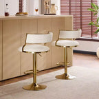 Taburete de bar ajustable tapizado en pana color crema con base tono dorado, juego de 2, respaldo medio
