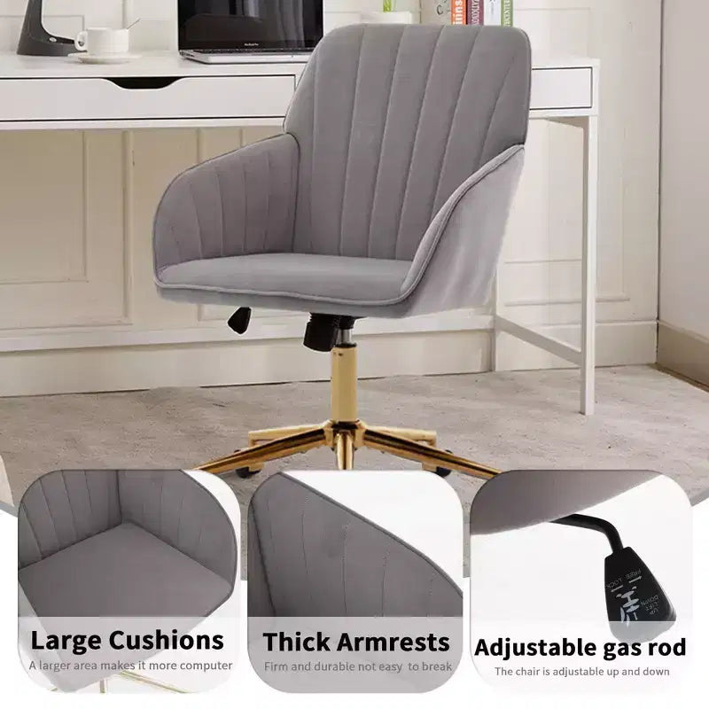 Silla de oficina moderna ergonómica y ajustable con ruedas, silla de escritorio giratoria de terciopelo para oficina y estudio