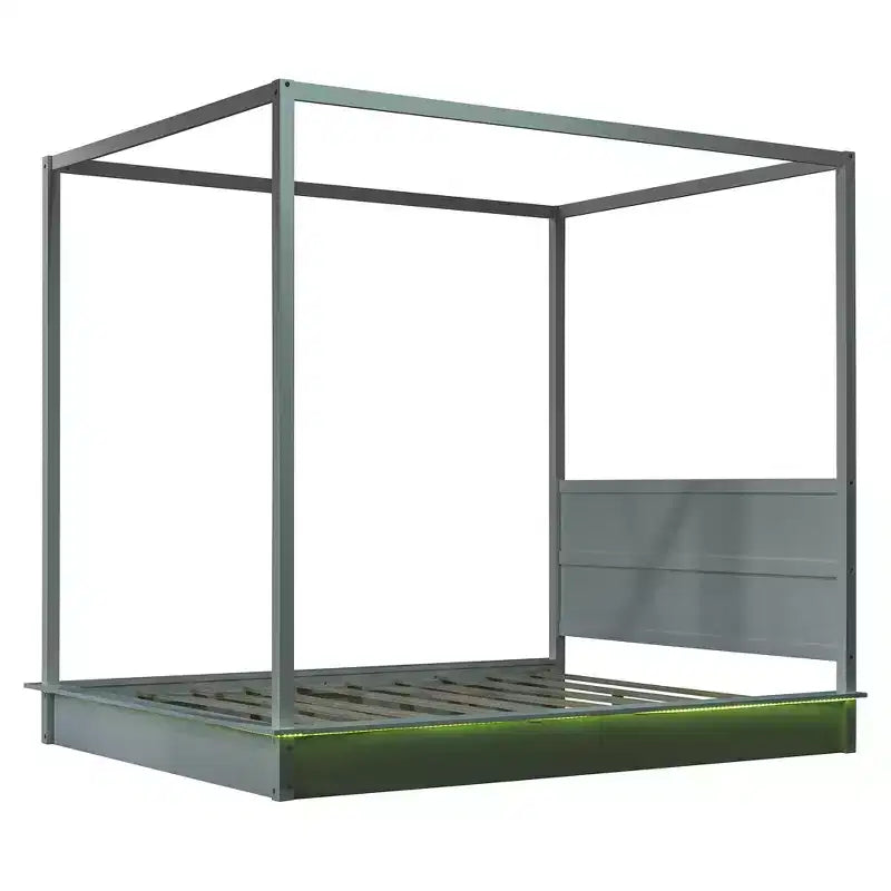 Estructura de cama moderna con dosel LED con somier de láminas, cabecero, tamaño Queen y King, capacidad de 227-272 kg
