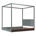 Estructura de cama moderna con dosel LED con somier de láminas, cabecero, tamaño Queen y King, capacidad de 227-272 kg