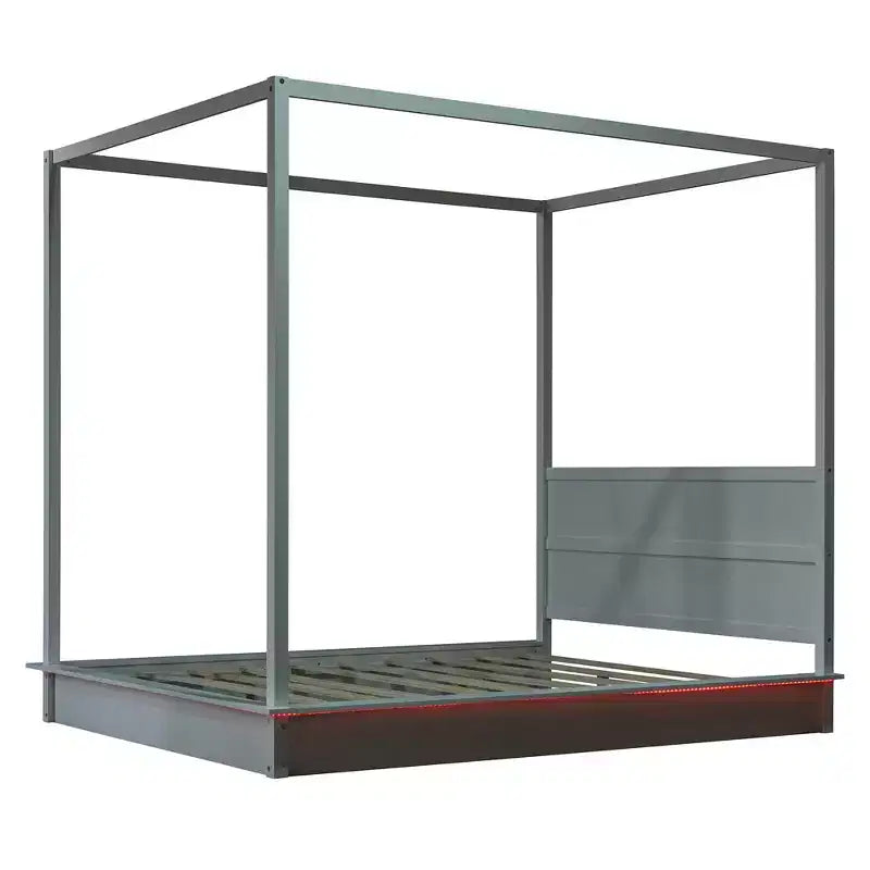 Estructura de cama moderna con dosel LED con somier de láminas, cabecero, tamaño Queen y King, capacidad de 227-272 kg