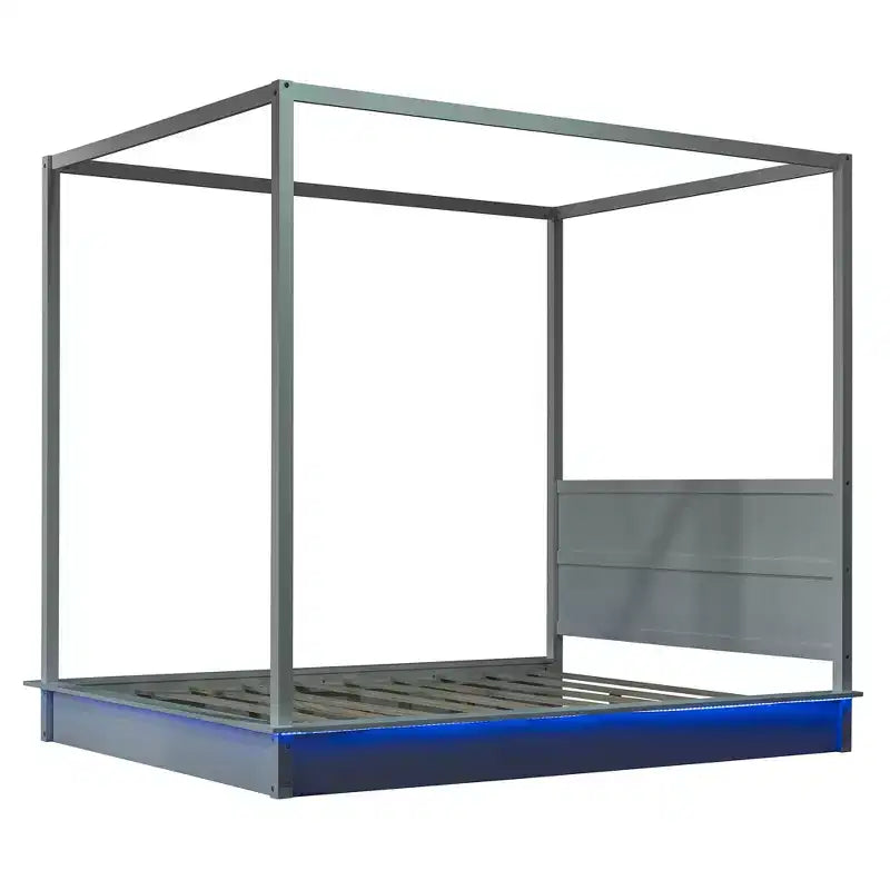 Estructura de cama moderna con dosel LED con somier de láminas, cabecero, tamaño Queen y King, capacidad de 227-272 kg