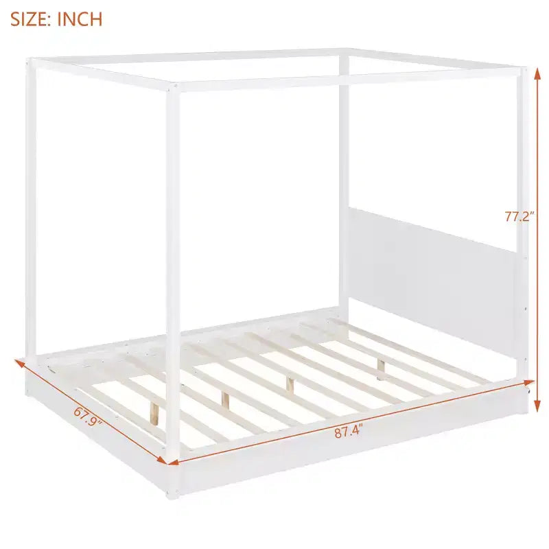 Estructura de cama moderna con dosel LED con somier de láminas, cabecero, tamaño Queen y King, capacidad de 227-272 kg