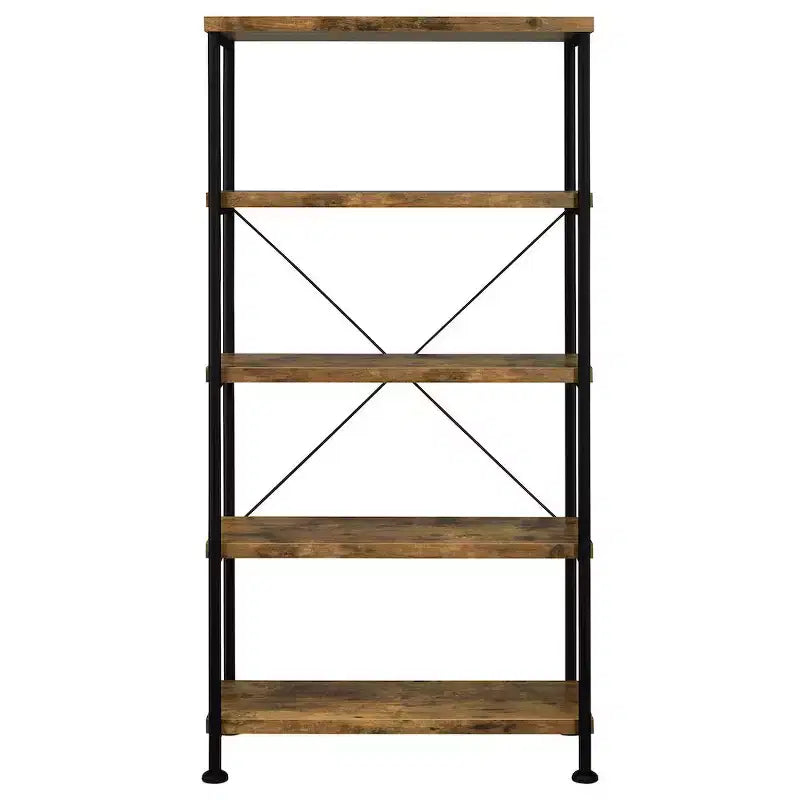 Estantería industrial de 4 estantes de 63", acabado nogal antiguo, estructura de metal negro, oficina rústica en casa