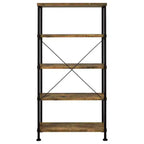 Estantería industrial de 4 estantes de 63", acabado nogal antiguo, estructura de metal negro, oficina rústica en casa