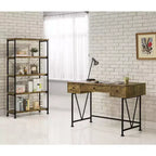 Estantería industrial de 4 estantes de 63", acabado nogal antiguo, estructura de metal negro, oficina rústica en casa