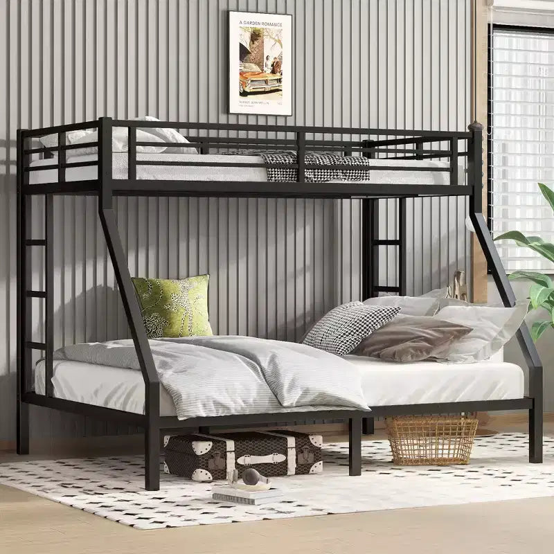 Metal Twin XL over Queen Bunk Bed for Teens and Adults Space-Saving and No Box Spring Needed Black