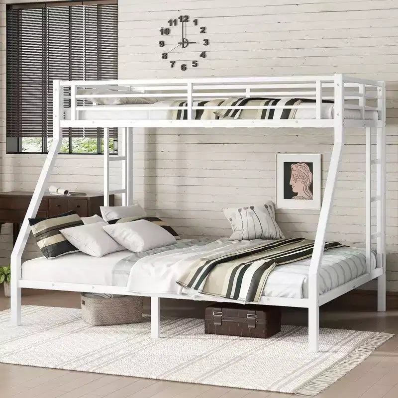 Litera de metal Twin XL sobre Queen para adolescentes y adultos, ahorra espacio y no necesita somier, color negro