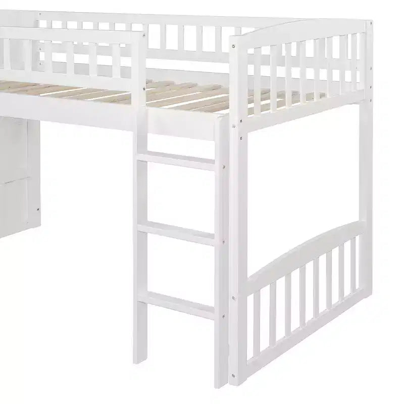 Marco de cama alta tipo loft con escalera y tobogán, de madera, tamaño individual, con cajones