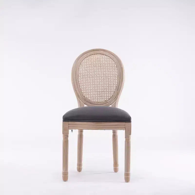 Juego de 2 sillas de comedor tapizadas rústicas francesas con respaldo de ratán, sillas de cocina sin brazos de madera maciza estilo casa de campo