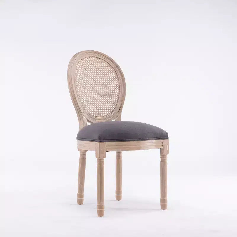 Juego de 2 sillas de comedor tapizadas rústicas francesas con respaldo de ratán, sillas de cocina sin brazos de madera maciza estilo casa de campo