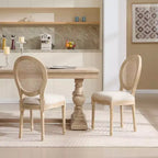 Juego de 2 sillas de comedor tapizadas rústicas francesas con respaldo de ratán, sillas de cocina sin brazos de madera maciza estilo casa de campo
