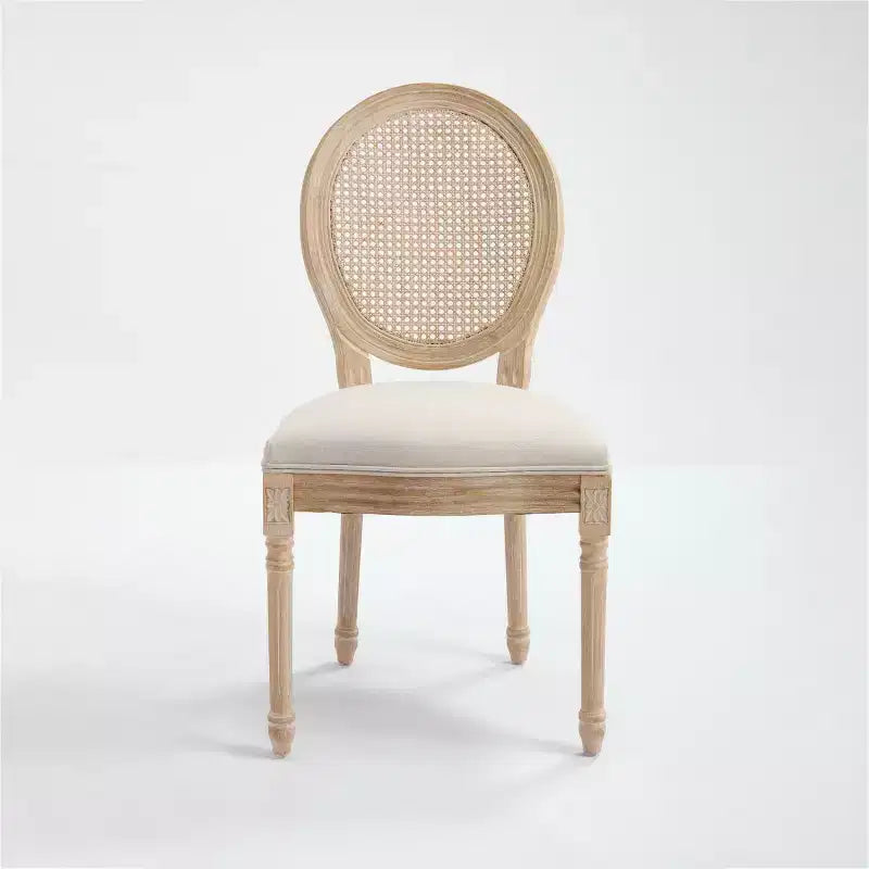 Juego de 2 sillas de comedor tapizadas rústicas francesas con respaldo de ratán, sillas de cocina sin brazos de madera maciza estilo casa de campo
