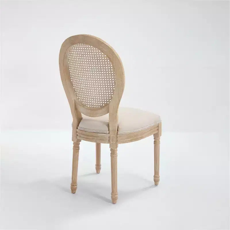Juego de 2 sillas de comedor tapizadas rústicas francesas con respaldo de ratán, sillas de cocina sin brazos de madera maciza estilo casa de campo