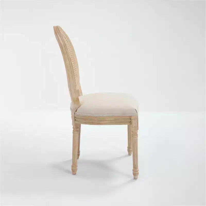 Juego de 2 sillas de comedor tapizadas rústicas francesas con respaldo de ratán, sillas de cocina sin brazos de madera maciza estilo casa de campo