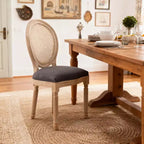 Juego de 2 sillas de comedor tapizadas rústicas francesas con respaldo de ratán, sillas de cocina sin brazos de madera maciza estilo casa de campo