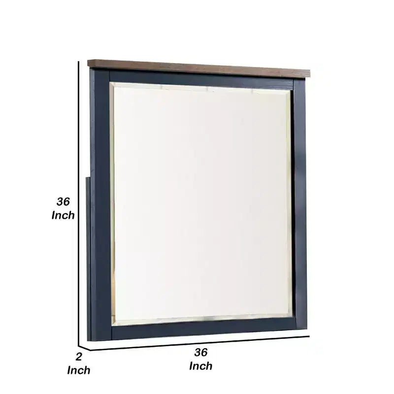 Espejo de cómoda de 36 pulgadas, marco de madera de pino azul, tapa marrón oscuro, para colgar en la pared estilo casa de campo moderna