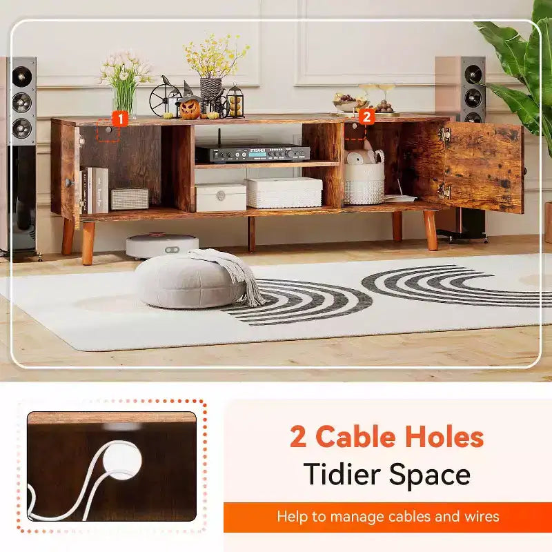 Mueble para TV de 55-60 pulgadas, centro de entretenimiento con 2 gabinetes de almacenamiento y estantes abiertos, consola multimedia moderna