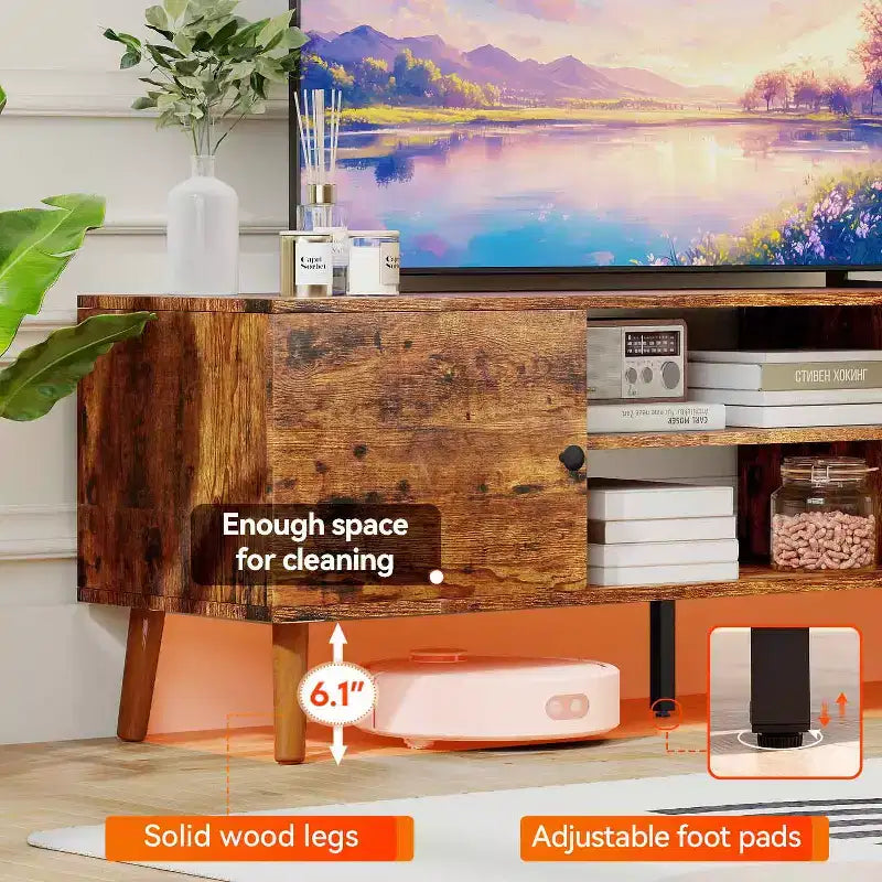 Mueble para TV de 55-60 pulgadas, centro de entretenimiento con 2 gabinetes de almacenamiento y estantes abiertos, consola multimedia moderna