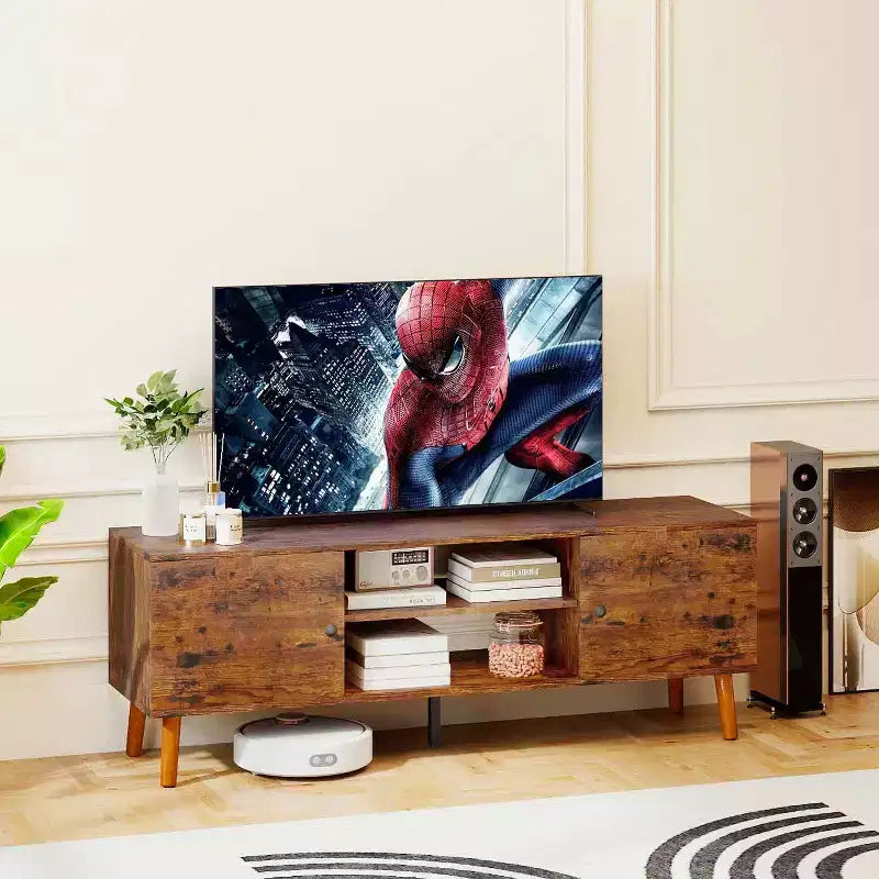 Mueble para TV de 55-60 pulgadas, centro de entretenimiento con 2 gabinetes de almacenamiento y estantes abiertos, consola multimedia moderna