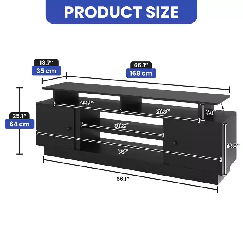Mueble de TV moderno para 65/75 pulgadas, centro de entretenimiento LED con gabinetes de almacenamiento y partición móvil, consola de TV para sala de estar, negro
