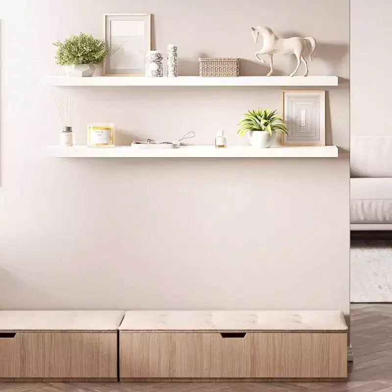 Estantes Flotantes de Madera de 55 Pulgadas, Juego de 2, con Soportes, Blancos, de 6 Pulgadas de Profundidad para Baño y Sala de Estar