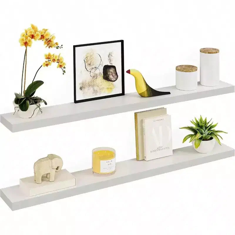 Estantes Flotantes de Madera de 55 Pulgadas, Juego de 2, con Soportes, Blancos, de 6 Pulgadas de Profundidad para Baño y Sala de Estar
