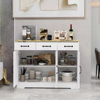 Aparador de granja blanco, 3 cajones y 3 puertas, mueble de almacenamiento para comedor, sala de estar