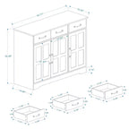 Aparador de granja blanco, 3 cajones y 3 puertas, mueble de almacenamiento para comedor, sala de estar