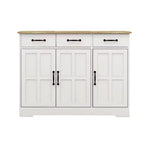 Aparador de granja blanco, 3 cajones y 3 puertas, mueble de almacenamiento para comedor, sala de estar
