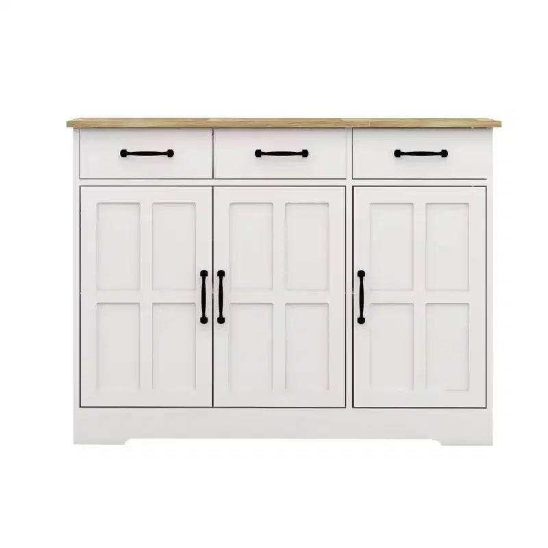 Aparador de granja blanco, 3 cajones y 3 puertas, mueble de almacenamiento para comedor, sala de estar