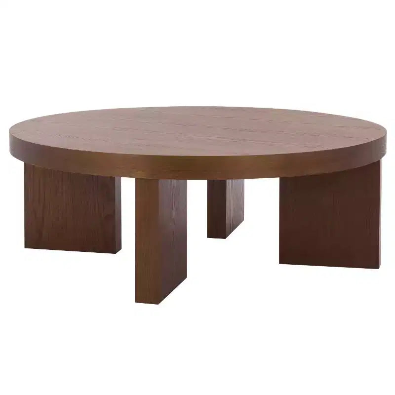 Mesa de centro redonda – MDF negro moderno con superficie de chapa de madera, 45 kg de capacidad, para salón interior