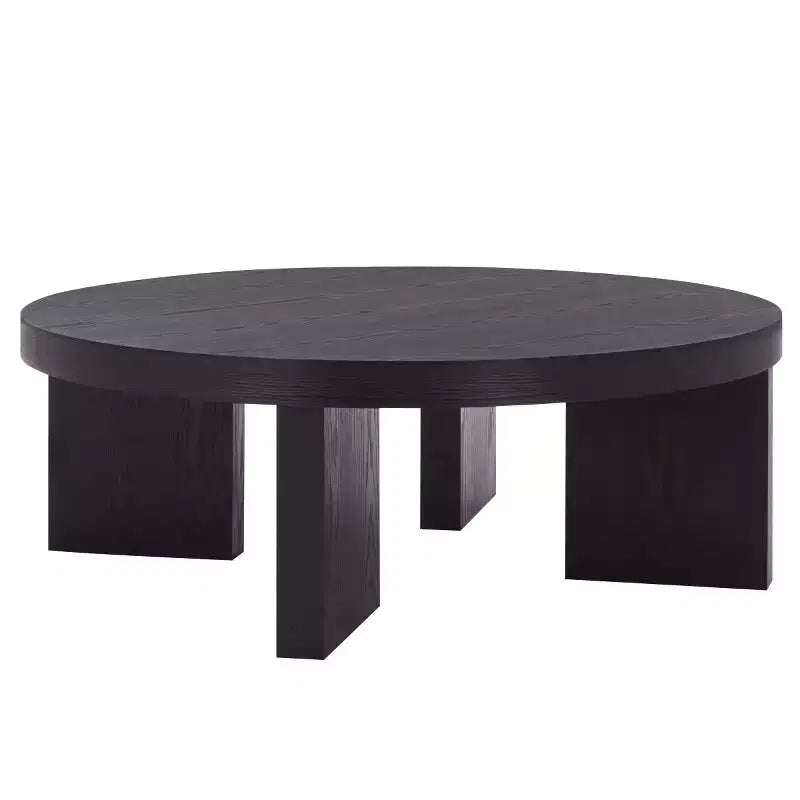 Mesa de centro redonda – MDF negro moderno con superficie de chapa de madera, 45 kg de capacidad, para salón interior