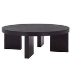 Mesa de centro redonda – MDF negro moderno con superficie de chapa de madera, 45 kg de capacidad, para salón interior