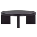 Mesa de centro redonda – MDF negro moderno con superficie de chapa de madera, 45 kg de capacidad, para salón interior