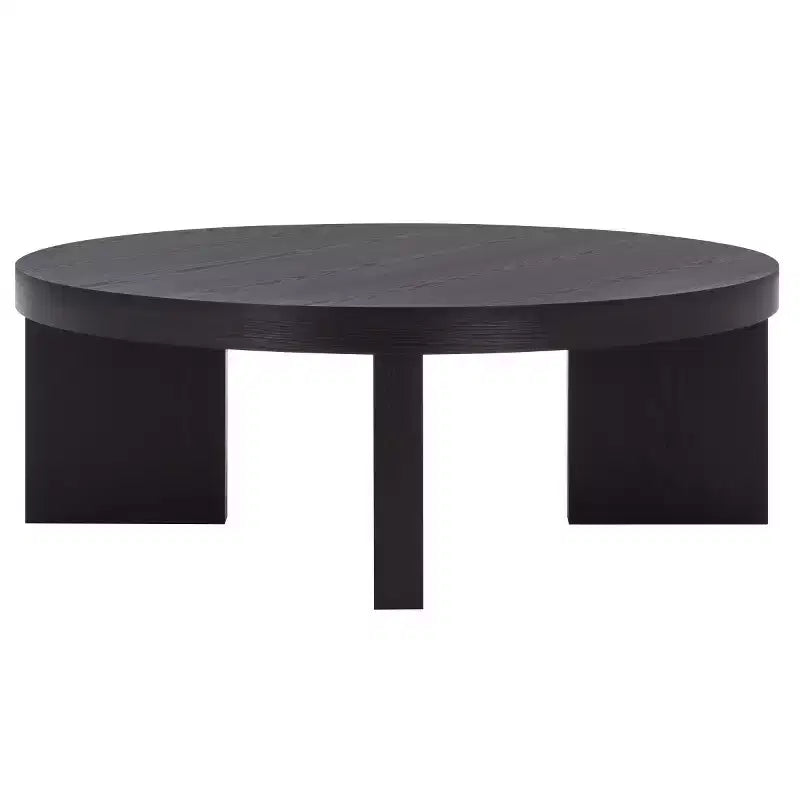 Mesa de centro redonda – MDF negro moderno con superficie de chapa de madera, 45 kg de capacidad, para salón interior