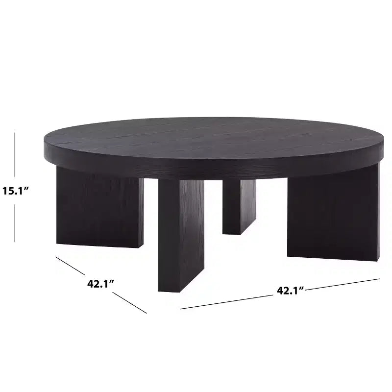 Mesa de centro redonda – MDF negro moderno con superficie de chapa de madera, 45 kg de capacidad, para salón interior
