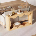Mesa consola ondulada de granja 63 para entrada, mesa de sofá estrecha de madera detrás del sofá con almacenamiento, muebles rústicos para salas de estar y apartamentos