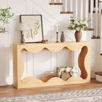 Mesa consola ondulada de granja 63 para entrada, mesa de sofá estrecha de madera detrás del sofá con almacenamiento, muebles rústicos para salas de estar y apartamentos