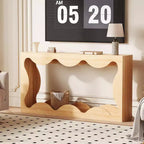 Mesa consola ondulada de granja 63 para entrada, mesa de sofá estrecha de madera detrás del sofá con almacenamiento, muebles rústicos para salas de estar y apartamentos