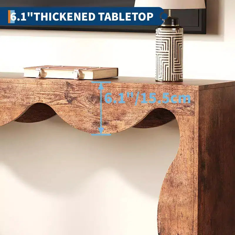 Mesa consola ondulada de granja 63 para entrada, mesa de sofá estrecha de madera detrás del sofá con almacenamiento, muebles rústicos para salas de estar y apartamentos