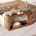 Mesa consola ondulada de granja 63 para entrada, mesa de sofá estrecha de madera detrás del sofá con almacenamiento, muebles rústicos para salas de estar y apartamentos
