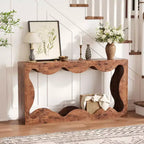 Mesa consola ondulada de granja 63 para entrada, mesa de sofá estrecha de madera detrás del sofá con almacenamiento, muebles rústicos para salas de estar y apartamentos
