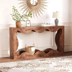 Mesa consola ondulada de granja 63 para entrada, mesa de sofá estrecha de madera detrás del sofá con almacenamiento, muebles rústicos para salas de estar y apartamentos