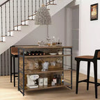 Mesa de bar tipo isla de cocina industrial – 4 niveles de almacenamiento, estante para bebidas, soportes para copas, reposapiés, negra