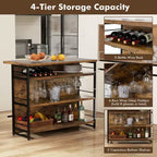 Mesa de bar tipo isla de cocina industrial – 4 niveles de almacenamiento, estante para bebidas, soportes para copas, reposapiés, negra