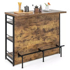 Mesa de bar tipo isla de cocina industrial – 4 niveles de almacenamiento, estante para bebidas, soportes para copas, reposapiés, negra