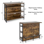 Mesa de bar tipo isla de cocina industrial – 4 niveles de almacenamiento, estante para bebidas, soportes para copas, reposapiés, negra